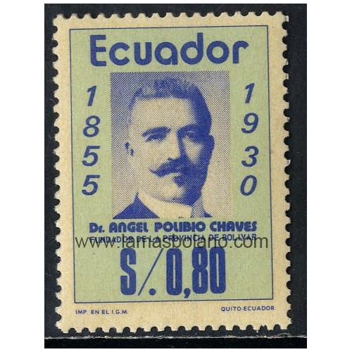 SELLOS ECUADOR 1975 - PERSONAJES - ANGEL POLIBIO CHAVES - 1 VALOR - CORREO