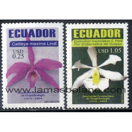SELLOS ECUADOR 2004 - ASOCIACION ECUATORIANA DE ORQUIDEOLOGIA 30 ANIVERSARIO - 2 VALORES - CORREO