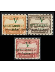 SELLOS ECUADOR 1945 - VICTORIA DE LOS ALIADOS - 3 VALORES SOBRECARGADOS - AEREO