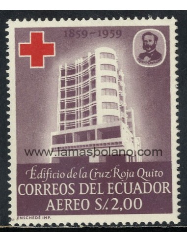 SELLOS ECUADOR 1960 - INAUGURACION DEL EDIFICIO DE LA CRUZ ROJA EN QUITO Y CENTENARIO CRUZ ROJA - 1 VALOR FIJASELLO - AEREO