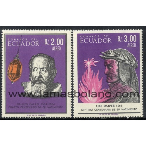 SELLOS ECUADOR 1967 - DANTE Y GALILEO GALILEI - 2 VALORES - AEREO