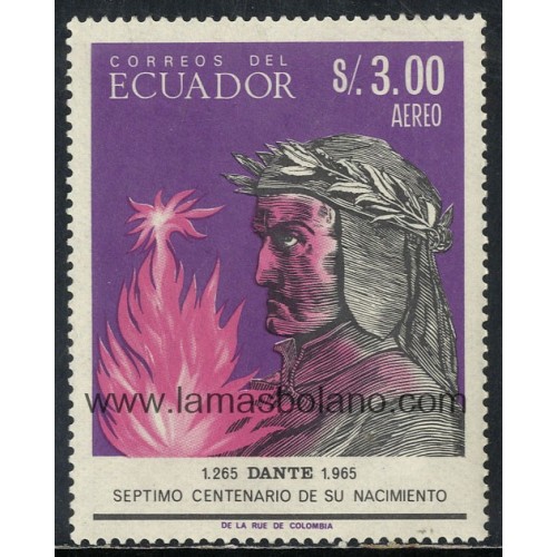 SELLOS ECUADOR 1967 - DANTE SEPTIMO CENTENARIO NACIMIENTO -1 VALOR - AEREO