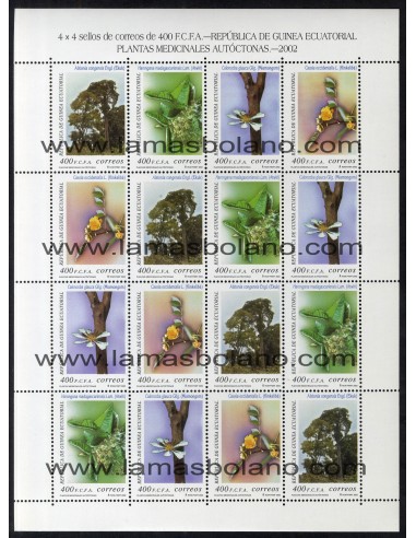 SELLOS DE GUINEA ECUATORIAL 2002 - PLANTAS MEDICINALES AUTÓCTONAS - MINI HOJITA - CORREO 