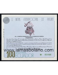 SELLOS ECUADOR 1989 - 2 BIENAL INTERNACIONAL DE PINTURA EN CUENCA - HOJITA BLOQUE SIN DENTAR