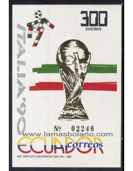 SELLOS ECUADOR 1990 - ITALIA 90 COPA DEL MUNDO DE FUTBOL - 2 HOJITAS BLOQUE SIN DENTAR