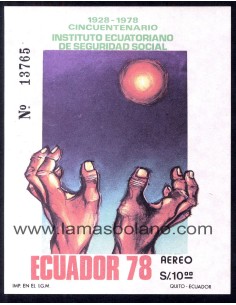 SELLOS ECUADOR 1978 - CINCUENTENARIO INSTITUTO ECUATORIANO SEGURIDAD SOCIAL - HOJITA BLOQUE SIN DENTAR