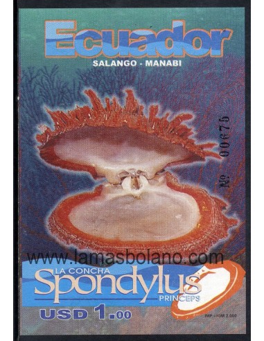 SELLOS ECUADOR 2000 - CONCHA SPONDYLUS PRINCEPS - HOJITA BLOQUE SIN DENTAR