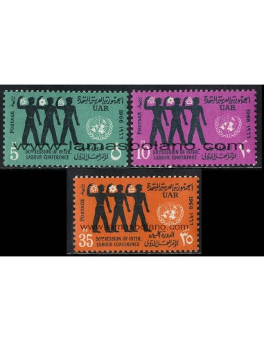 SELLOS EGIPTO 1966 - 50 SESION DE LA CONFERENCIA INTERNACIONAL DEL TRABAJO - 3 VALORES - CORREO