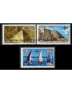 SELLOS EGIPTO 1978 - SERIE CORRIENTE - PIRAMIDES Y CARRERA DE VELEROS EN EL NILO - 3 VALORES - AEREO