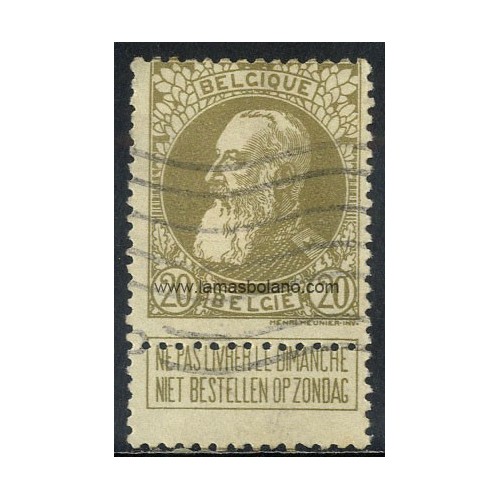 SELLOS BELGICA 1905 - LEOPOLDO II CON BANDELETA LEYENDA BILINGUE - 1 VALOR MATASELLADOS - CORREO