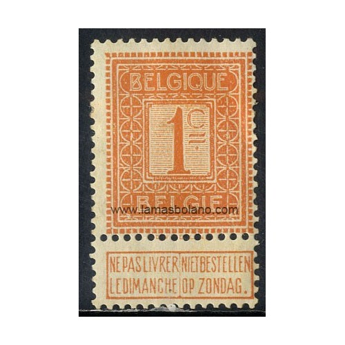 SELLOS BELGICA 1912-13 - ALBERTO I CON BANDELETA BILINGUE - 1 VALOR FIJASELLO - CORREO