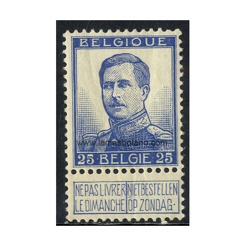 SELLOS BELGICA 1912-13 - ALBERTO I CON BANDELETA BILINGUE - 1 VALOR FIJASELLO - CORREO