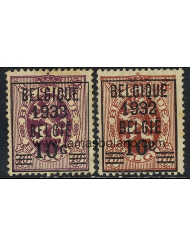 SELLOS BELGICA 1932 - ESCUDOS SOBRECARGADOS - 2 VALORES SIN GOMA - CORREO