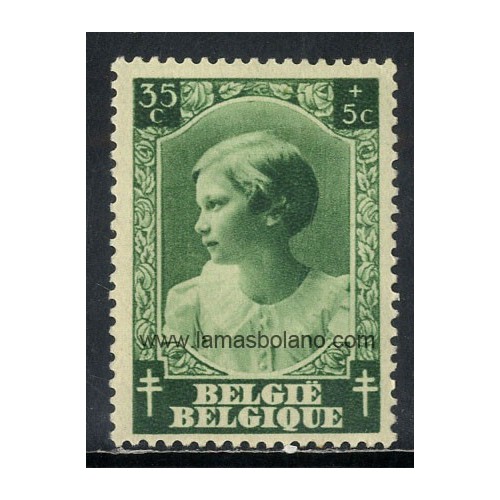 SELLOS BELGICA 1937 - A FAVOR DE LAS OBRAS ANTITUBERCULOSAS - PRINCESA JOSEPHINE-CHARLOTTE - 1 VALOR FIJASELLO - CORREO