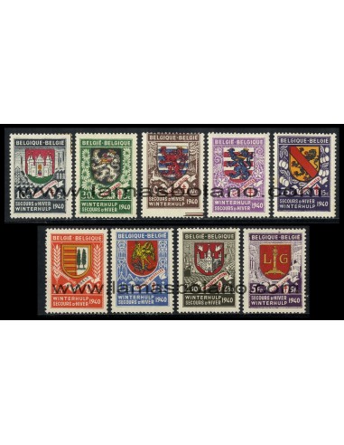 SELLOS BELGICA 1941 - SEGURO DE INVIERNO - ESCUDOS - 9 VALORES FIJASELLO - CORREO