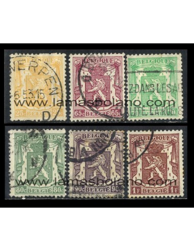 SELLOS BELGICA 1945-49 - ESCUDOS - 6 VALORES MATASELLADOS - CORREO