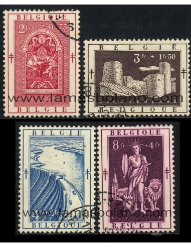 SELLOS BELGICA 1952 - A BENEFICIO DE OBRAS ANTITUBERCULOSAS - 4 VALORES MATASELLADOS - CORREO
