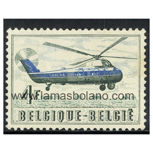 SELLOS BELGICA 1957 - CONMEMORACION DEL PASAJERO 100000 TRANSPORTADO POR HELICOPTERO SABENA - 1 VALOR - CORREO