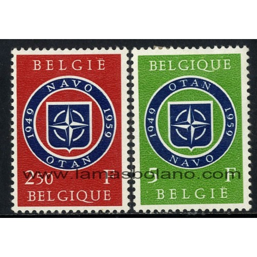 SELLOS BELGICA 1959 - OTAN 10 ANIVERSARIO - 2 VALORES FIJASELLO - CORREO
