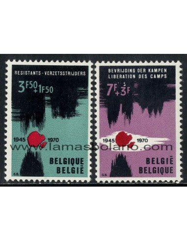 SELLOS BELGICA 1970 - RESISTENCIA Y LIBERACION DE LOS CAMPOS - 2 VALORES - CORREO