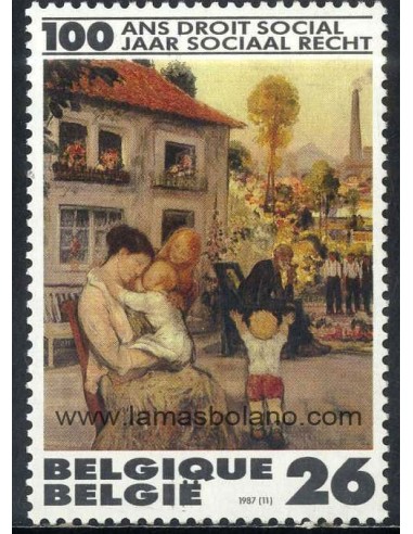 SELLOS BELGICA 1987 - CENTENARIO DEL DERECHO SOCIAL - PINTURA DE P. PAULUS - 1 VALOR - CORREO
