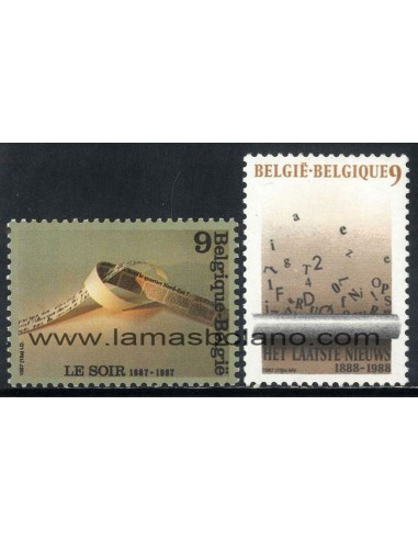 SELLOS BELGICA 1987 - PERIODICOS BELGAS CENTENARIO - LE SOIR - HET LAATSLE NIEUWS - 2 VALORES - CORREO