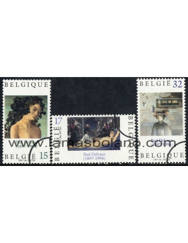 SELLOS BELGICA 1997 - PAUL DELVAUX CENTENARIO NACIMIENTO - 3 VALORES MATASELLADOS - CORREO