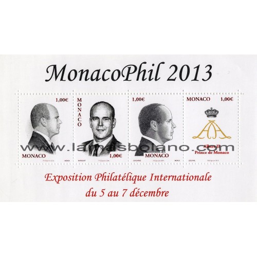 SELLOS MONACO 2013 - EXPOSICIÓN FILATÉLICA MONACOPHIL - 4 VALORES EMITIDOS EN HOJITA BLOQUE 