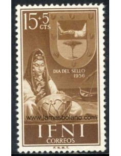 SELLOS IFNI 1956 - DIA DEL SELLO - ESCUDO DE ESPAÑA - 1 VALOR - CORREO