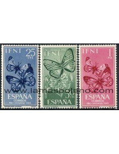SELLOS IFNI 1963 - PRO INFANCIA - MARIPOSAS - LYSANDRA PHOEBUS - ANTHOCHARIS EUPHENO - 3 VALORES - CORREO