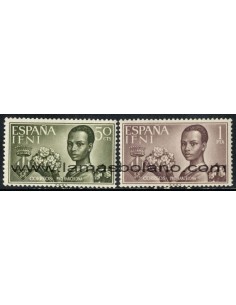 SELLOS IFNI 1963 - AYUDA A BARCELONA - 2 VALORES FIJASELLO - CORREO