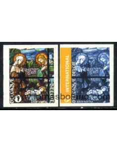 SELLOS BELGICA 2008 - NAVIDAD Y AÑO NUEVO - VIDRIERAS - 2 VALORES DENTADO 3 LADOS AUTOADHESIVOS - CORREO
