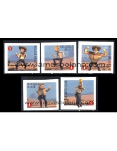 SELLOS BELGICA 2009 - CINE DE ANIMACION - DIABLOS DE TEXAS - 5 VALORES DENTADO 3 LADOS AUTOADHESIVOS - CORREO