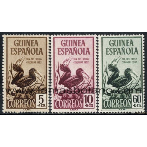 SELLOS GUINEA ESPAÑOLA 1952 - DIA DEL SELLO - BYCANISTES ALBUTIBIALIS - 3 VALORES - CORREO