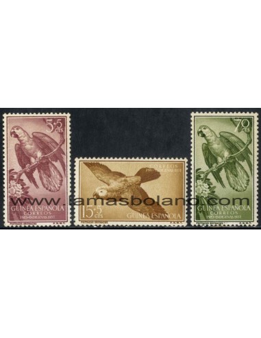 SELLOS GUINEA ESPAÑOLA 1957 - PRO INDIGENAS - AVES - PSITTACUS ERITHACUS - 3 VALORES - CORREO