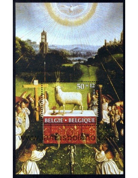 SELLOS BELGICA 1986 - SERIE CULTURAL - LA ADORACION DEL CORDERO MISTICO - PINTURA JAN VAN EYCK - HOJITA BLOQUE