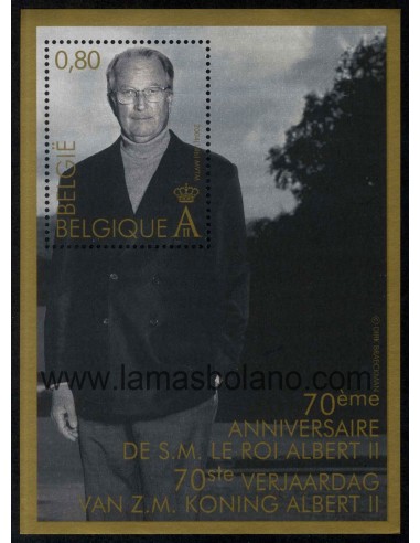 SELLOS BELGICA 2004 - REY ALBERTO II 70 ANIVERSARIO - HOJITA BLOQUE
