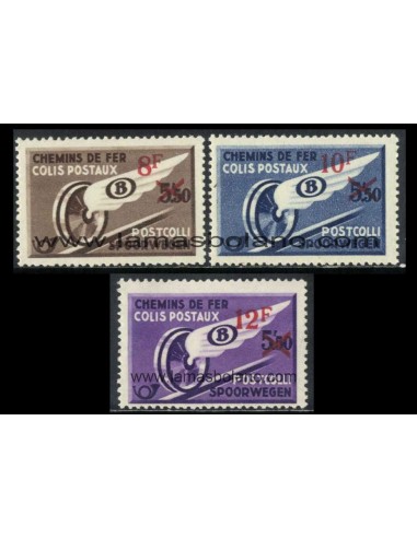 SELLOS BELGICA 1946 - TIPOS DE 1938 CON NUEVO VALOR EN SOBRECARGA ROJA - 3 VALORES - PAQUETES POSTALES