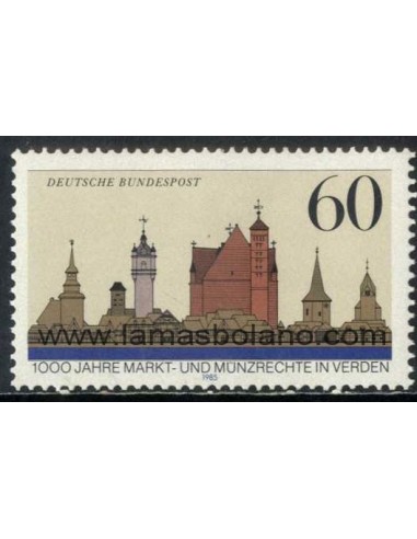SELLOS ALEMANIA FEDERAL 1985 - MILENARIO DEL DERECHO DE ACUÑAR MONEDA EN VERDEN - 1 VALOR - CORREO