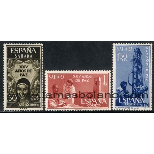 SELLOS SAHARA 1965 - COLONIA ESPAÑOLA - 25 AÑOS DE PAZ - 3 VALORES - CORREO