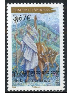 SELLOS ANDORRA FRANCESA 2015 - LEYENDA 1ª NIEVE - 1 VALOR - CORREO 