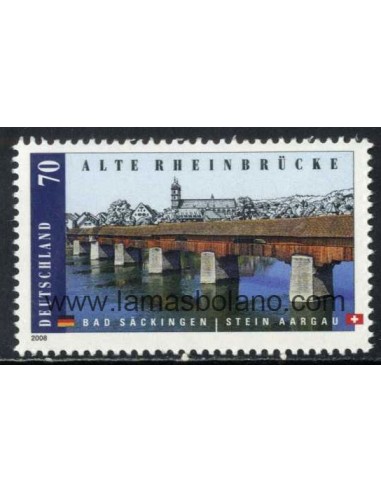 SELLOS ALEMANIA FEDERAL 2008 - VIEJO PUENTE SOBRE EL RHIN DE BAD SACKINGEN ENTRE ALEMANIA Y SUIZA - 1 VALOR - CORREO