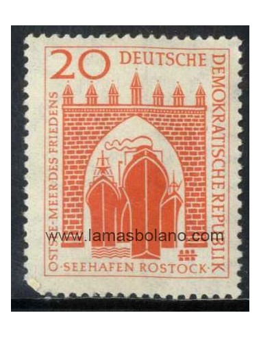 SELLOS ALEMANIA ORIENTAL 1958 - RECONSTRUCCION DEL PUERTO DE ROSTOCK - 1 VALOR - CORREO