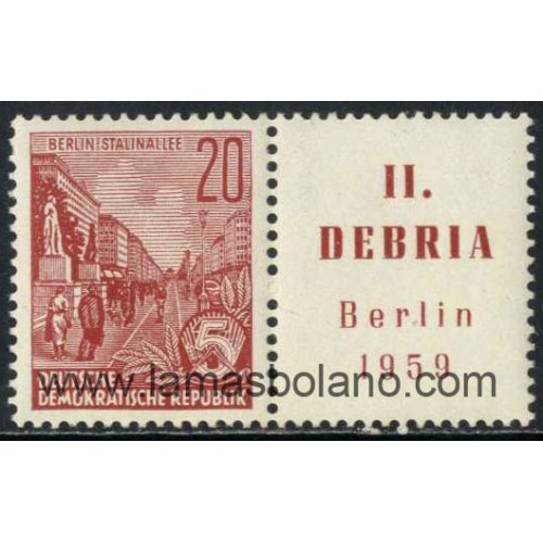 SELLOS ALEMANIA ORIENTAL 1959 - DEBRIA II EXPOSICION FILATELICA DE BERLIN - 1 VALOR BANDELETA - CORREO