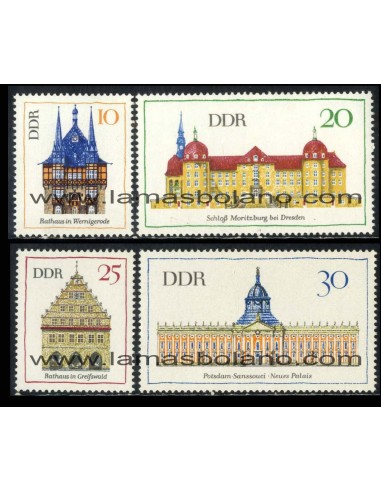 SELLOS ALEMANIA ORIENTAL 1968 - EDIFICIOS - 4 VALORES - CORREO