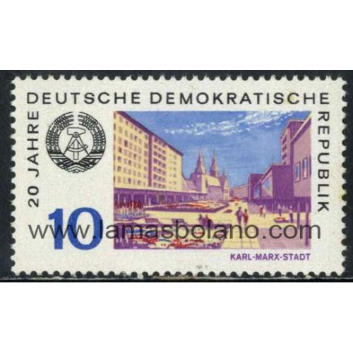 SELLOS ALEMANIA ORIENTAL 1969 - 20 ANIVERSARIO DE LA RDA - BERLIN - 1 VALOR - CORREO