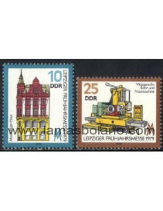 SELLOS ALEMANIA ORIENTAL 1979 - FERIA DE PRIMAVERA DE LEIPZIG - 2 VALORES - CORREO