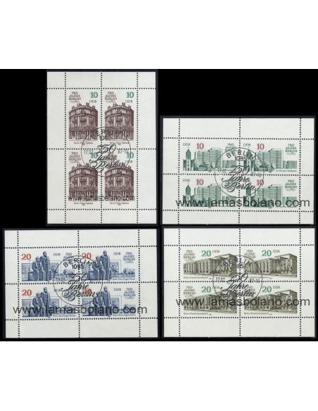 SELLOS ALEMANIA ORIENTAL 1987 - 750 ANIVERSARIO DE BERLIN - HOJITAS BLOQUE 4 MATASELLADAS - CORREO