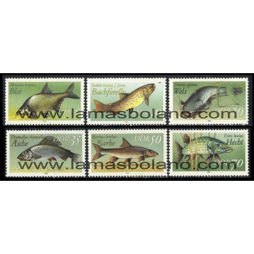 SELLOS ALEMANIA ORIENTAL 1987 - PECES DE AGUA DULCE - 6 VALORES - CORREO