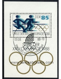 SELLOS ALEMANIA ORIENTAL 1988 - OLIMPIADA DE SEUL - HOJITA BLOQUE MATASELLADA